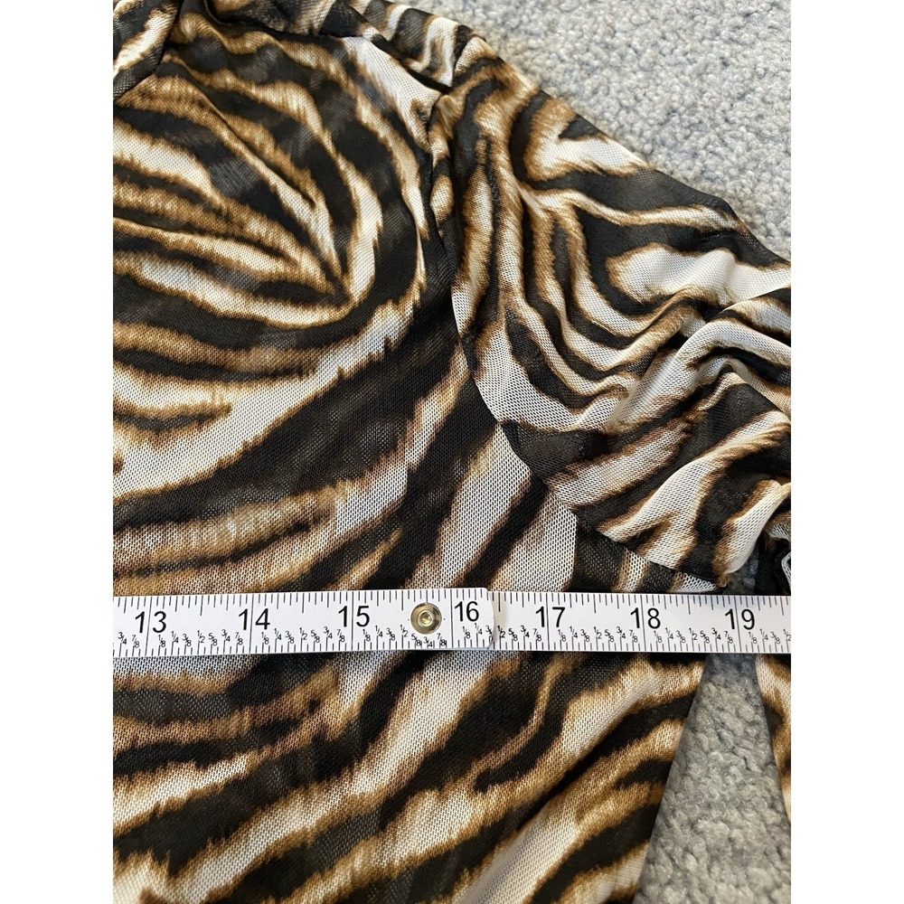 Tiger Print Tiered Mesh Maxi Dress Sz M Swimwear Cover Up Brown Beige Safari - Picture 6 of 11